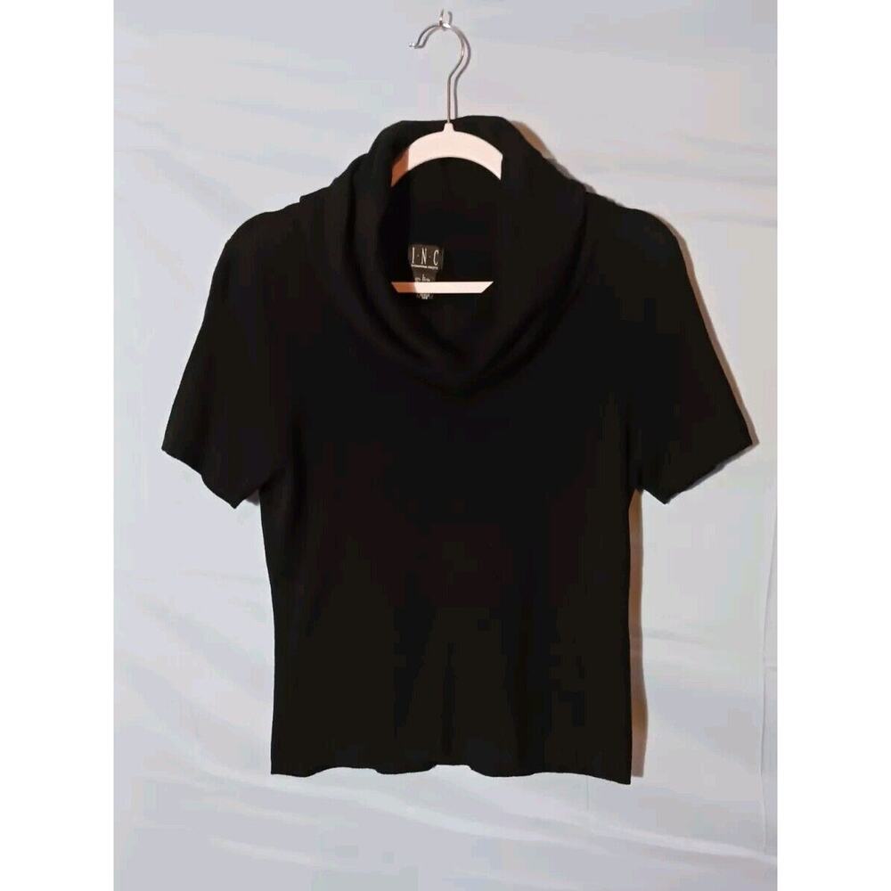 INC International Concepts Sweater Womens Large Black Short Sleeve Cowl Neck